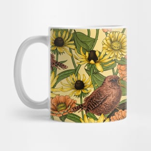 Wrens and flowers on pale yellow Mug